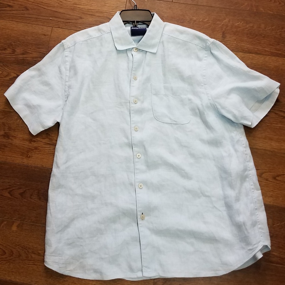 Tommy Bahama Men's Large Linen button up lt blue